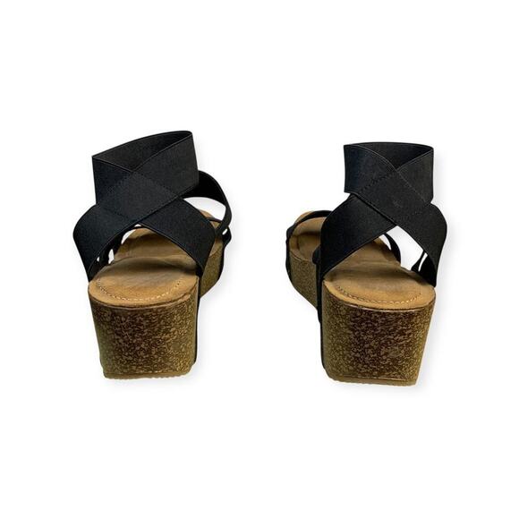 Madden Girl Zoeyy Black Elastic Strap Chunky Wedge Platform Sandals - Size 10M - Picture 5 of 7